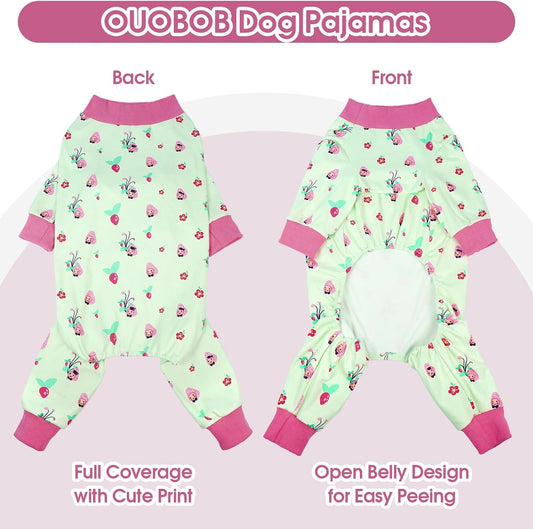 4-Legged Dog Pajamas for Medium & Large Dogs -Soft Cotton Dog Pjs Onesie with 4-Way Stretch, Cozy Breathable Pet Sleepwear for Cold Weather & Indoor Lounging - Green XXL