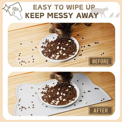 Cat Food Mat, Silicone Pet Feeding Mat for Floor Non-Slip Waterproof Dog Water Bowl Tray Cushion (20" x 12", Light Gray)