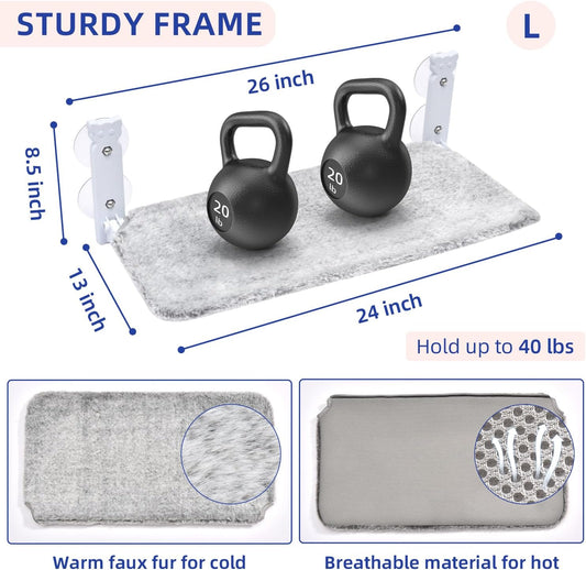 pettycare Cat Window Perch, Cordless Cat Window Hammock Bed with 4 Strong Suction Cups, Foldable Kitten Balcony Seat for Inside Hold Up to 40lbs, Solid Metal Frame and Soft Reversible 2 Fabrics Cover