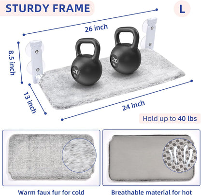 pettycare Cat Window Perch, Cordless Cat Window Hammock Bed with 4 Strong Suction Cups, Foldable Kitten Balcony Seat for Inside Hold Up to 40lbs, Solid Metal Frame and Soft Reversible 2 Fabrics Cover