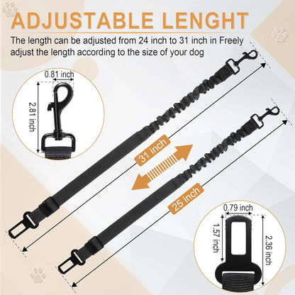 LivTee Dog Seat Belt for Car, Retractable Pet Safety Harness, Adjustable Nylon Dog Seatbelt Leash, Comfortable Dog Accessories for Vehicles (Black-2PCS)