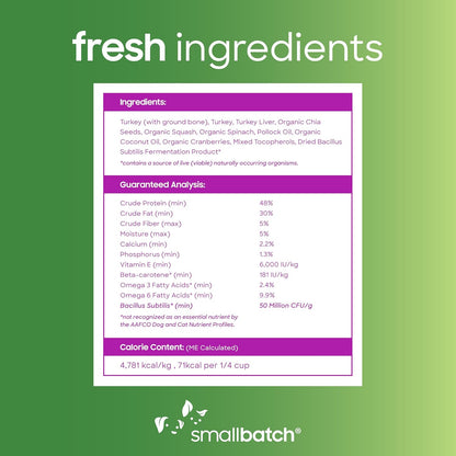 smallbatch Freeze Dried Dog Treats, Superfood Food Topper Turkey Bites for Dogs & Cats, Probiotics, Organic Ingredients, High Protein, Grain Free Healthy Food Topper, Made in The USA, 18 oz Bag