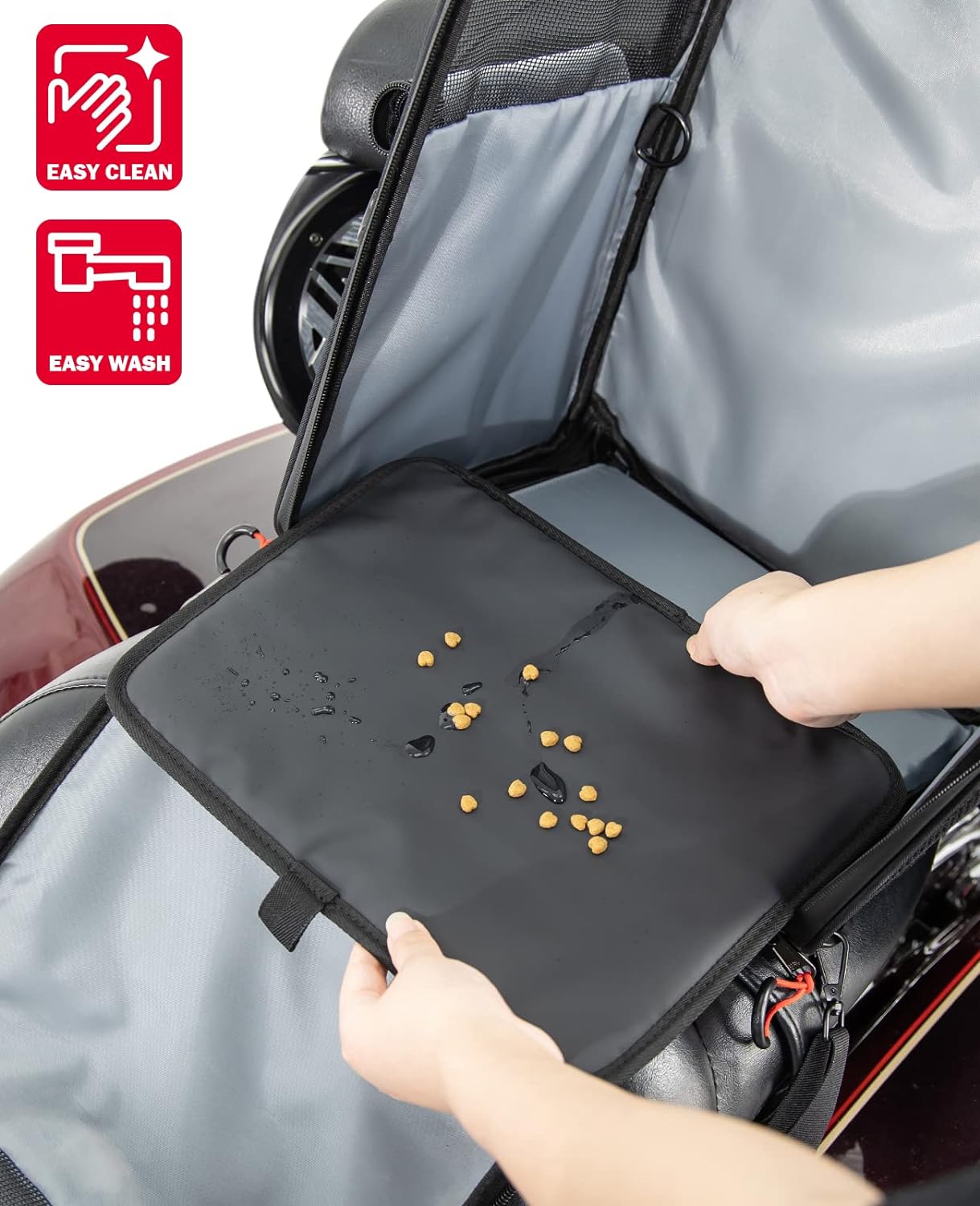 KEMIMOTO Motorcycle Dog Cat Carrier Bags Upgraded for Less Than 20 lbs Pets Carriers Portable Capacity Folding Backpack for Street Glide Road King with Passenger Seat Touring Trike Models Can AMS