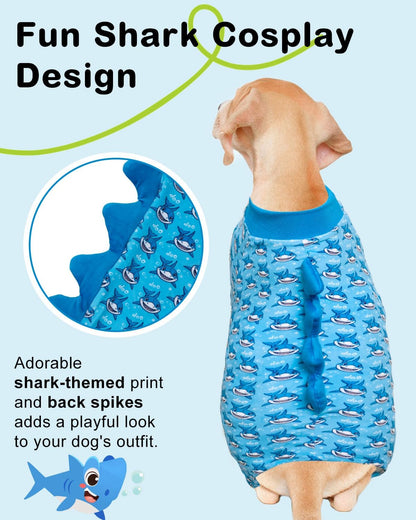 CuteBone Shark Costume Dog Pajamas, Stretchy Spandex Crystal Velvet Sleepwear Coat for Small Dogs, Soft & Warm Pet Outfit Clothes for Cold Weather, Cozy Pullover Design COSP07XXL