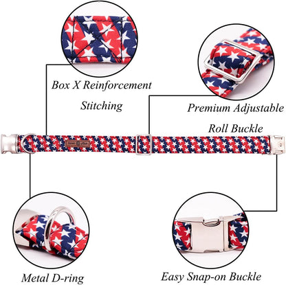 Lionet Paws Patriotic Dog and Cat Collar with Bowtie, 4th of July, Soft and Comfortable, Adjustable Collar for Puppies and Cats, Neck 8-12 inches