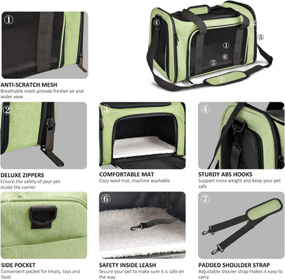 Large Cat Carriers Dog Carrier Pet Carrier for Large Cats Dogs Puppies up to 25Lbs, Big Dog Carrier Soft Sided, Collapsible Travel Puppy Carrier - Large - Green