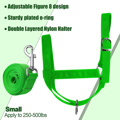 Hillban Cow Halter Cattle Halters Adjustable Calf Halter with Leading Rope for Miniature Horse Donkey Goat Foal Nylon Cattle Training Supplies