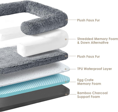 EHEYCIGA Human Dog Bed for Kids, Foldable XXL Dog Bed, Faux Fur Fluffy Pet Couch Bed, Orthopedic Calming Memory Foam Big Pet Bed, Washable Pet Sofa Bed with Non-Slip Bottom, Grey, 54"x38"x7.5"