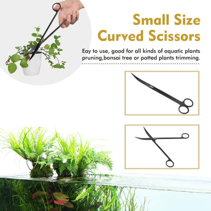 hygger Long Stainless Steel Premium Aquarium Tools, 4 PCS Aquatic Plant Tweezers Scissors Spatula Kits Comes with 1 Cleaning Cloth, for Fish Tank Starters