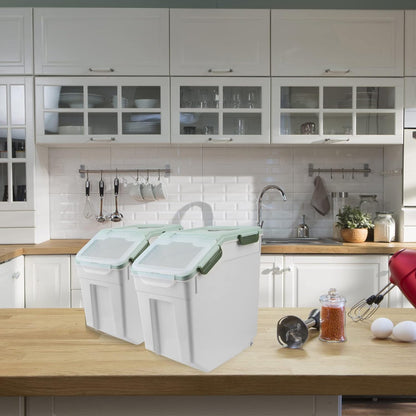 AnRui Rice Storage Container 50LB, Airtight Flour Storage Containers, Plastic Cereal Grain Dispenser Organizer Pet Food Storage Bin with Lid, Measuring Cup, Scoop, Green, 2Pcs(Total Capacity:100LBS)