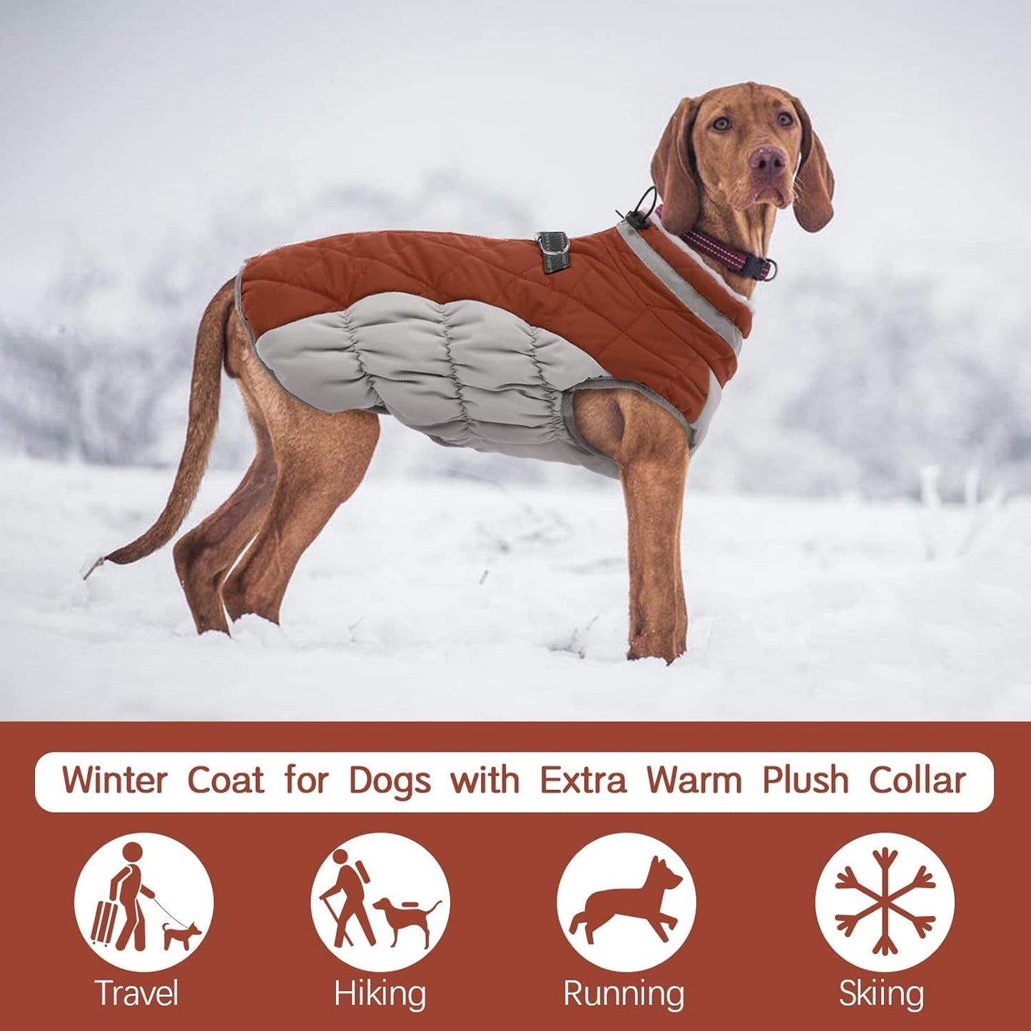 FUAMEY Dog Coat for Large Dogs,Waterproof Dog Winter Jacket with Harness Built in Puppy Cold Weather Coats Reflective Pet Vest with Zipper Warm Fleece Dogs Snowsuit Windproof Brown XXL