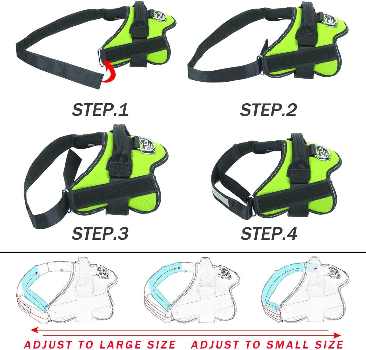 Bolux Dog Harness, No-Pull Reflective Dog Vest, Breathable Adjustable Pet Harness with Handle for Outdoor Walking - No More Pulling, Tugging or Choking (Green, XL)