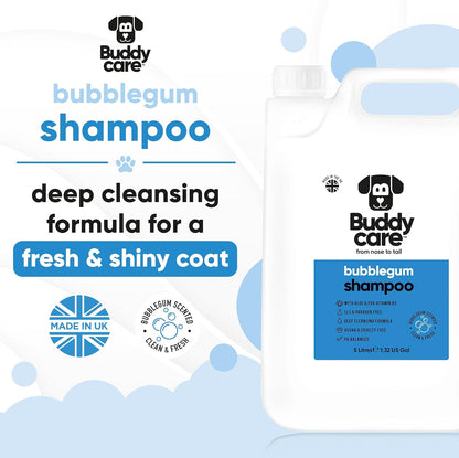 Bubblegum Dog Shampoo by Buddycare | Deep Cleansing Shampoo for Dogs | Bubblegum Scented | with Aloe Vera and Pro Vitamin B5 (169.07oz)