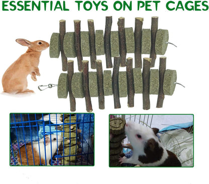 Rabbits Chew Toys Bunny Treats Natural Wood Timothy Hay Grass Chew Toys Treats for Hamster Chinchilla Guinea Pigs 6pcs