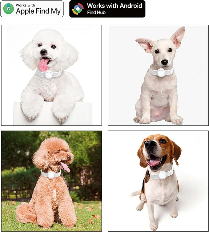 Silicone Dog Tracker Collar, Waterproof Bluetooth Pet Finder Works with Apple Find My & Google, Adjustable Collar for Small Dogs, Puppies & Cats, Fits 3.2”-14” Neck