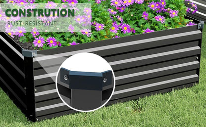 MGNO 2pcs 8x4x1FT Galvanized Raised Garden Bed-Outdoor Planter Box for Vegetables-Metal Garden Bed,Rectangle Planting Box for Herb,Flower,Black