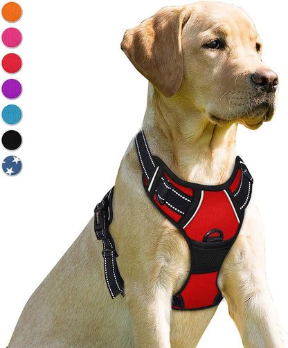 BARKBAY No Pull Dog Harness Front Clip Heavy Duty Reflective Easy Control Handle for Large Dog Walking(Red,M)