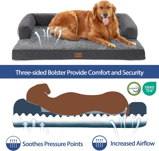 XXL Dog Beds with Bolsters, Extra Large Orthopedic Dogs Beds, Waterproof Dogs Beds XLarge, Egg-Crate Foam Dog Beds with Removable Washable Cover, Nonskid Bottom (XX-Large, Dark Grey)