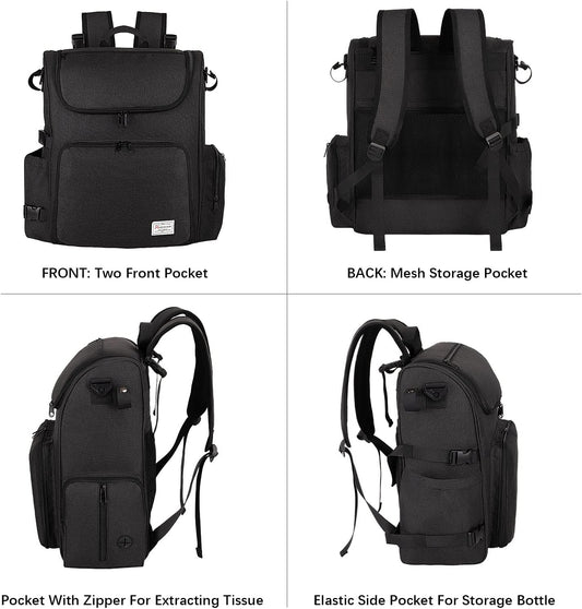 Modoker Dog Travel Bag Backpack, Airline Approved Pet Accessories Organizer for Dog and Cat with Shoulder Strap, 2 Dog Food Storage Containers, 2 Collapsible Dog Bowls,1 Pet Mat, Black - Pawvie