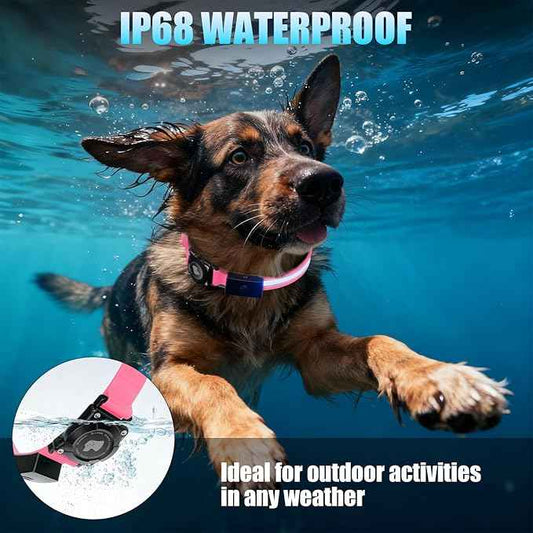 LED AirTag Dog Collar - Brightest Light Up Dog Collars - IP68 Waterproof Air Tag Dog Collar Holder - 1,600 Feet of High Visibility - Magnetic Charging - Dog Lights for Night Walking, Pink M