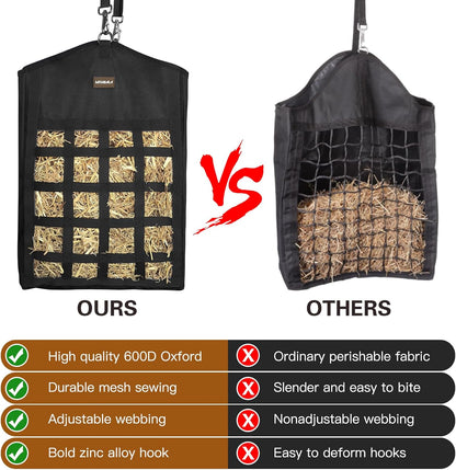 Hay Bags for Horses,3 Packs Slow Feed Hay Bags for Goats,Sheep,Donkey,Premium Oxford Hay Feed Bags with Front Hay Nets Design, Easy to Fill and Hang with Large Opening (3 Black)