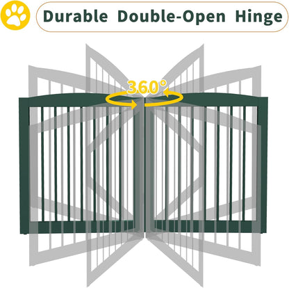 Freestanding Pet Gate for Dogs, Foldable Wooden Dog Gate for House, Stairs, Doorways, Step Over Pet Puppy Safety Fence,Support Feet Included,24" Height 2 Panels, Green