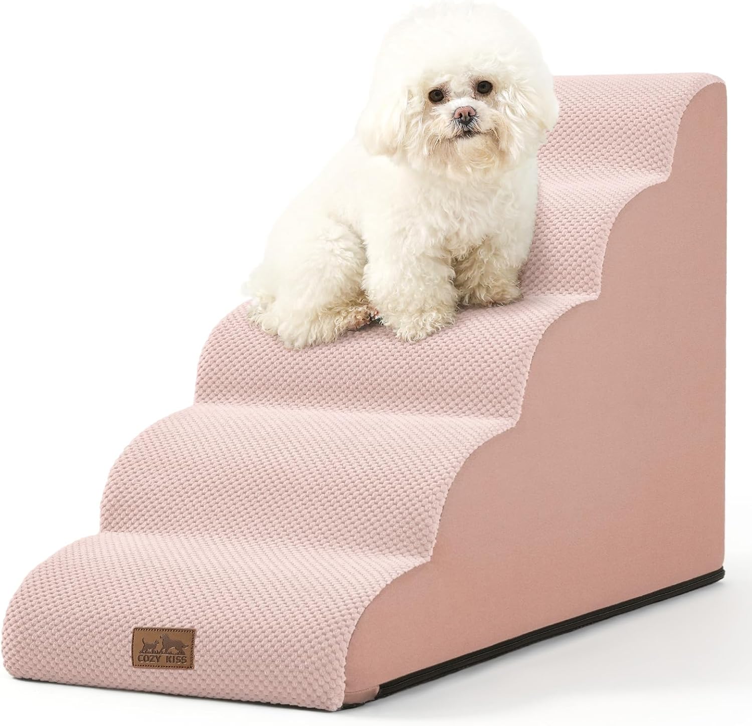 Dog Stairs for High Bed 22.6" H, Small Dog Step for Puppy, Older or Cat, Curved Ramp for Car, Ladder with High Density Foam, Lightweight, Durable, 15.7x33x22.6 inch, 5 Step, Pink - Pawvie