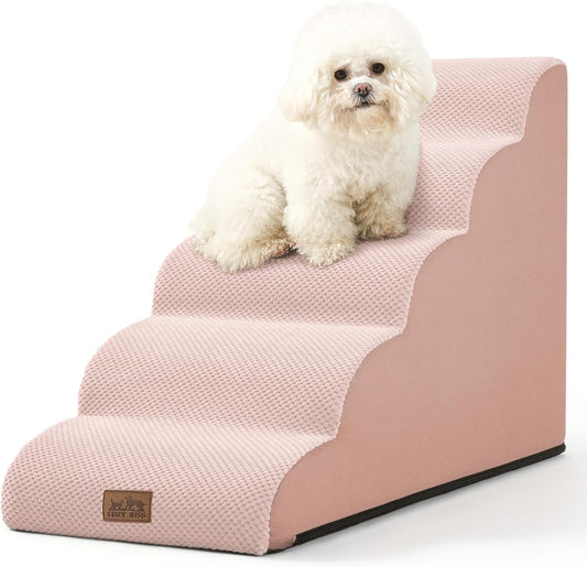 Dog Stairs for High Bed 22.6" H, Small Dog Step for Puppy, Older or Cat, Curved Ramp for Car, Ladder with High Density Foam, Lightweight, Durable, 15.7x33x22.6 inch, 5 Step, Pink - Pawvie