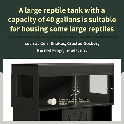 40 Gallon Reptile Terrarium Tank with Storage Cabinet, Reptile Tank with Stand, for Leopard Geckos, Corn Snakes, Juvenile Pets, Sliding Acrylic Doors, Mesh Top, Power Outlet, Black PX03RTB