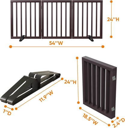 Brown 18-55" Wide Dog Gate, Bamboo Freestanding Pet Gates for Dogs, Puppy Fence
