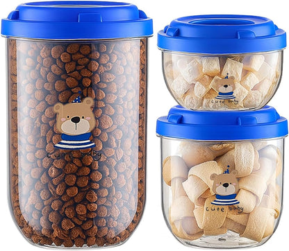 3PCS Dog Food Storage Container Set – Airtight Dog Food Container, Transparent Pet Food Storage Containers for Dog Treats, Cat Food Container, Blue, Multi-Size