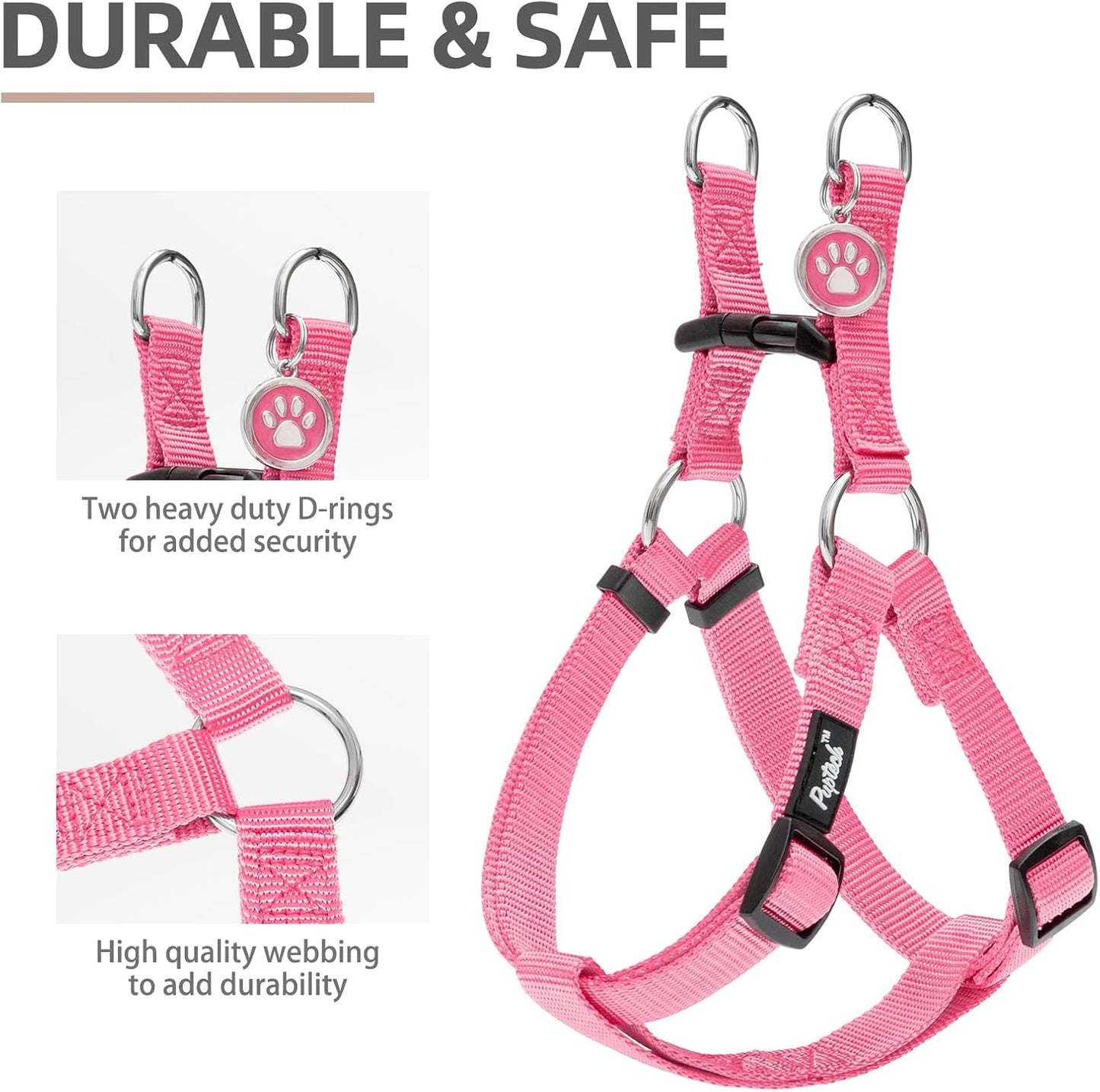 PUPTECK No Pull Dog Harness Soft Adjustable Basic Nylon Step in Puppy Vest Outdoor Walking with ID Tag