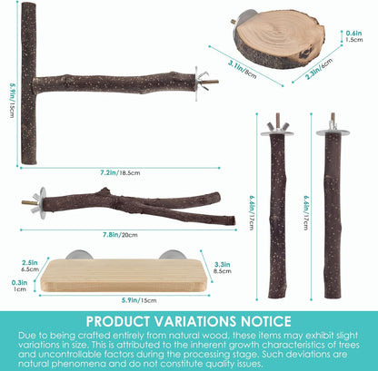 Bird Perches, 6 Pcs Natural Wood Parrot Perch Stand Chew Toys, Hanging Multi-Branch Parrot Perch Platform Swing Toy Cage Accessories for Small Parakeets, Budgies, Lovebirds, Canaries, Finches