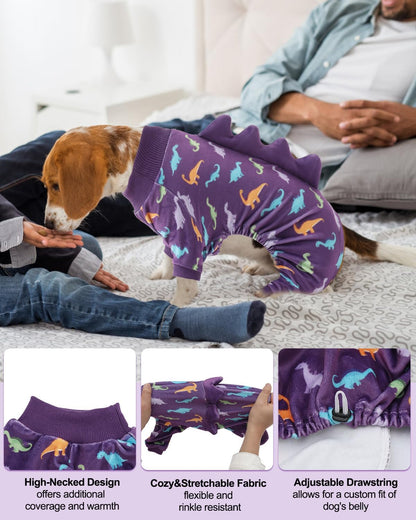 CuteBone Dinosaur Costume Dog Pajamas, Stretchy Spandex Crystal Velvet Sleepwear Coat for Small Dogs, Soft & Warm Pet Outfit Clothes for Cold Weather, Cozy Pullover Design COSP04XS