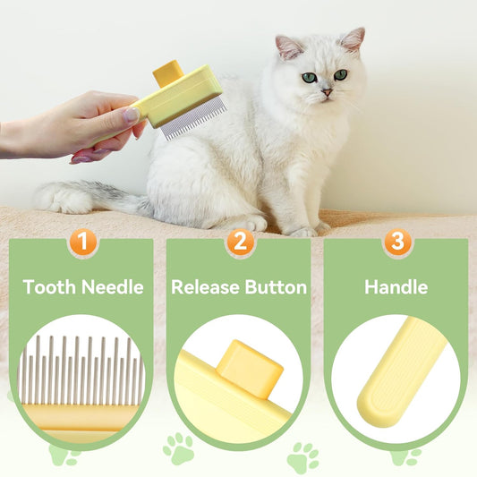 Flea Comb for Cats & Dogs Brush for Shedding Self Cleaning Pet Comb Lice Comb with Long & Short Stainless Steel Teeth Pet Hair Removal Tool 2025