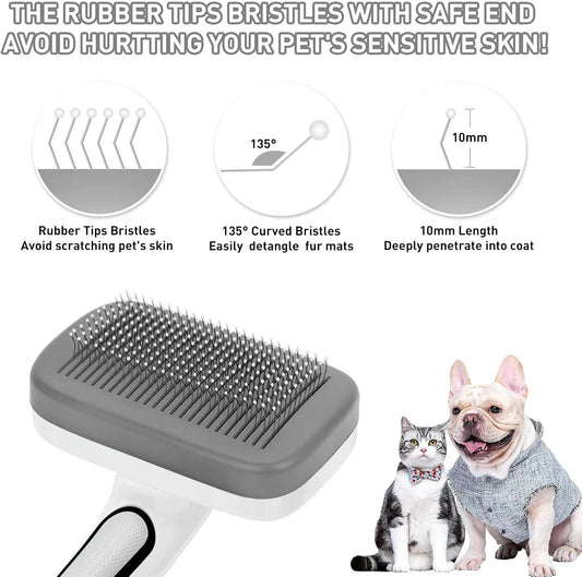 Dogs Cats Self Cleaning Slicker Brush for Shedding & Grooming Any Breed of Pets, Remove Loose Undercoat Knots Mats Tangled Hair for Small Medium Large Animal With Long Short Fur Length-Grey
