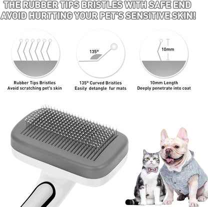 Dogs Cats Self Cleaning Slicker Brush for Shedding & Grooming Any Breed of Pets, Remove Loose Undercoat Knots Mats Tangled Hair for Small Medium Large Animal With Long Short Fur Length-Grey