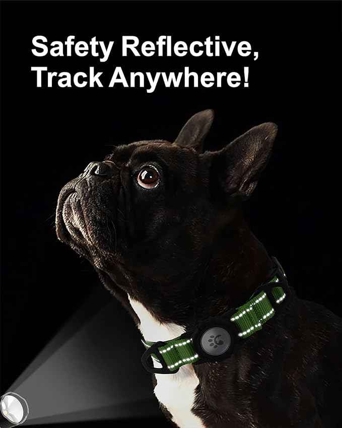 TagME Airtag Dog Collar,Waterproof Reflective Pet Collar with Airtag Holder,Soft Padded and Double D-Rings for Puppy,Green