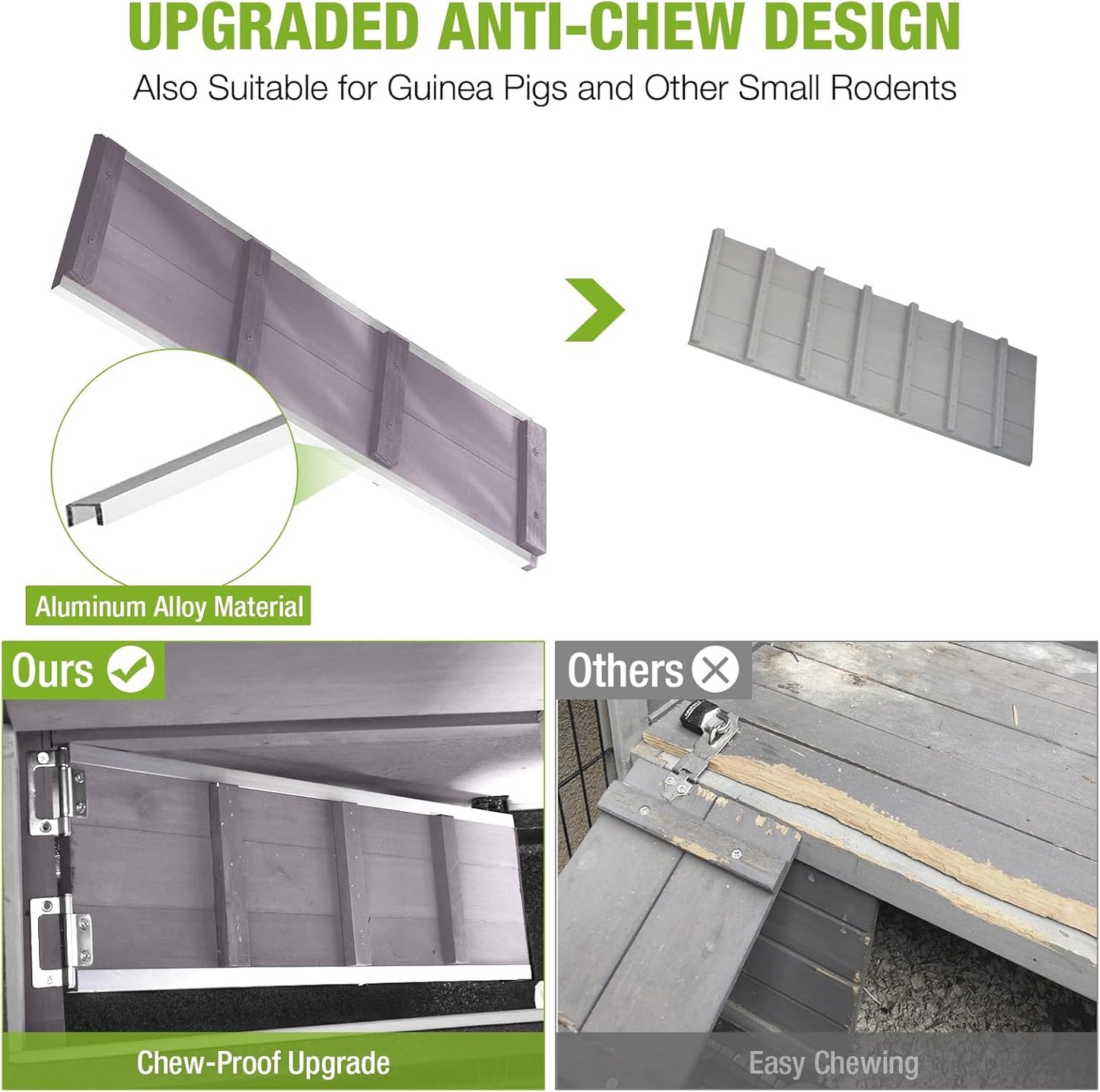 Gutinneen 2-Story Rabbit Hutch with Chew-Proof Ramp, 36" Indoor/Outdoor Rabbit Cage with 4 Casters & 2 Pull-Out Trays, Wooden Bunny Hutch Leakproof Small Animal Cage for Rabbits, Guinea Pigs