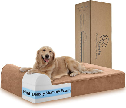 Large Orthopedic Dog Bed, 7" Memory Foam with Waterproof Liner, Chew Resistant Microsuede Cover, Removable and Washable, for Indoor, Outdoor, and Car Use, Nonskid Base, 52"x36" XL Khaki