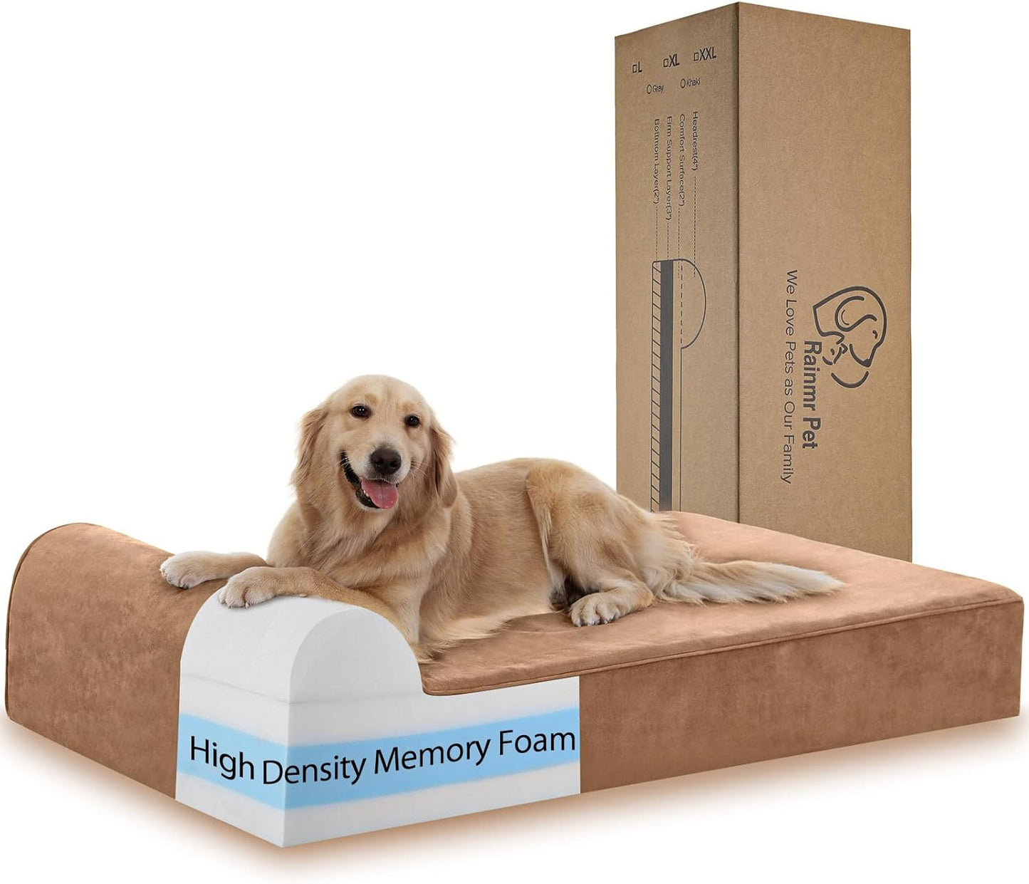 Large Orthopedic Dog Bed, 7" Memory Foam with Waterproof Liner, Chew Resistant Microsuede Cover, Removable and Washable, for Indoor, Outdoor, and Car Use, Nonskid Base, 60"x48" XXL Khaki