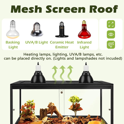 Prolee Tempered Glass Bearded Dragon Tank,Reptile Encloure and Snake Tank with Metal Mesh Roof Door,Locking Design Reptile Tank for Lizard,Gecko,Chameleon (Black, 63 Gallon (40x20x20 Inch))