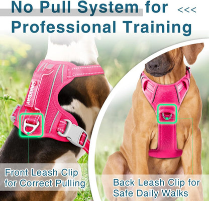 BARKBAY Dog Harness No Pull with ID Tag Pocket - Heavy Duty, Reflective, Easy Control for Large Dogs(Pink,L)