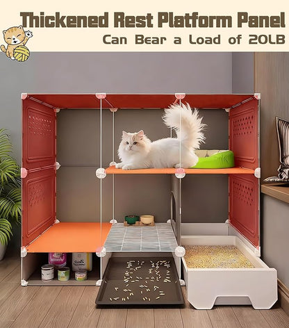 Cat Cage Cat Enclosure with Litter Box & Clear Sliding Door, Expandable Cat Playpen, Detachable Metal, Cat Cage Indoor and Outdoor, Ferret Cage