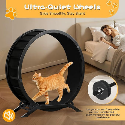 GTPLAYER Cat Wheels, Large Cat Exercise Wheel for Indoor Cats, 40"Diameter cat treadmill Detachable Carpet & Teaser, stickers, Ultra-quiet scroll wheel With latch, Suitable for Most Cats, Metal, Black