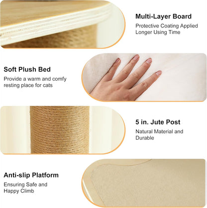 FUKUMARU Floor to Ceiling Cat Tree, 6 Level Adjustable Height (6-10 ft) Climbing Tower with Thickened Scratching Posts, Cats Activity Center with Cozy Hammock - Beige