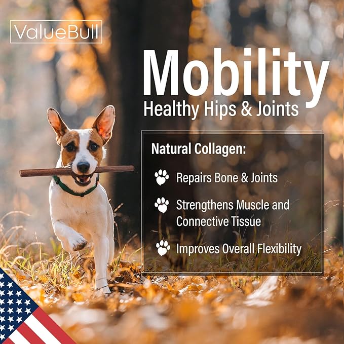 ValueBull USA Collagen Sticks for Dogs, 12 Inch Thick Chews, Natural Long-Lasting Dog Treats, 50 Count Bulk Pack - Promotes Joint, Skin & Coat Health with Glucosamine and Chondroitin