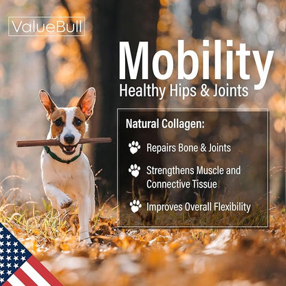 ValueBull USA Collagen Sticks for Dogs, 12 Inch Thick Chews, Natural Long-Lasting Dog Treats, 50 Count Bulk Pack - Promotes Joint, Skin & Coat Health with Glucosamine and Chondroitin