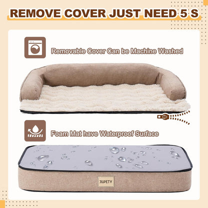 Jiupety Orthopedic Dog Bed for Large Dogs, Egg-Crate Foam Pet Couch Bed, Washable Pet Sofa with Removable Cover, Waterproof Lining and Anti-Slip Bottom, Brown, 35"x25"x7"