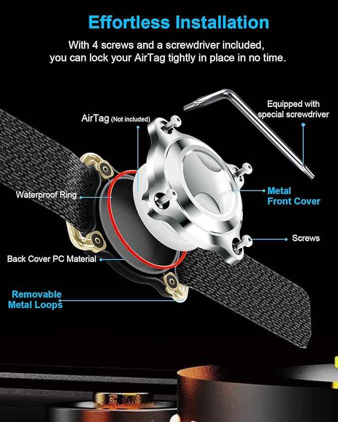 Airtag Holder for Dog Collar - Waterproof with Metal Cover, Removable Loop, Chew Proof, Compact Size (1 Pack Black, S (Width2.5cm/ Thick2.3mm))